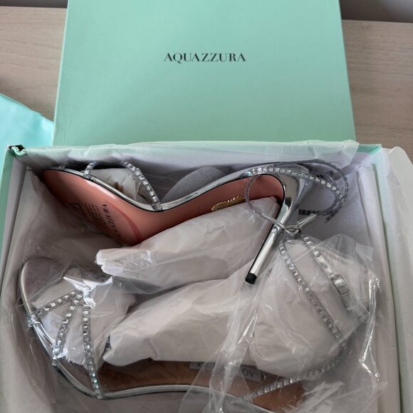 NWT Aquazzura Dance Plexi Sandals 105 Silver Sz 40 Crystal Embellished Stilettos - Picture 4 of 9